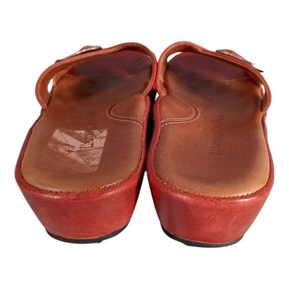 L'Amour Des Pieds Cheyne Slide Wedge Sandal Shoe Red Leather Gold Women's 8.5 M - Picture 8 of 10